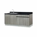 ตู้ครัวเมลามีนเปิด 4 บาน อ่างซิงค์หลุมคู่มีถังขยะ