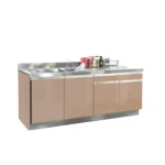 ตู้ครัวไฮกลอสเปิด 4 บาน อ่างซิงค์คู่ หลุมเท่ามีถังขยะ