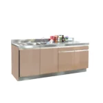 ตู้ครัวไฮกลอสเปิด 4 บาน อ่างซิงค์คู่ หลุมไม่เท่ามีถังขยะ